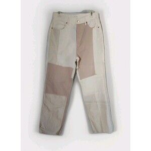 PacSun Jeans Size 29 X 29 White & Tan Patchwork High Waist Button Fly Denim